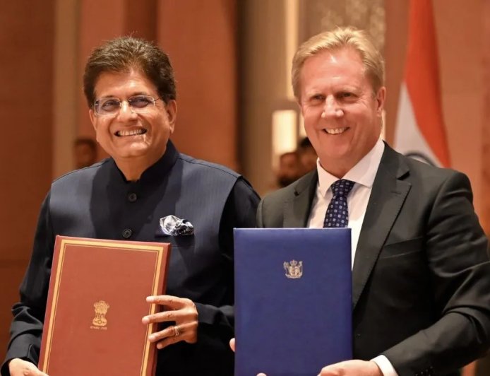 भारत-न्यूजीलैंड मुक्त व्यापार समझौते पर ऐतिहासिक हस्ताक्षर, 100% भारतीय निर्यात अब टैक्स-फ्री
