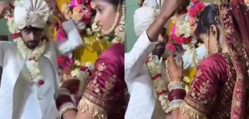 शादी में दूल्हे की अनोखी गलती: वरमाला खुद पहनने का वीडियो हुआ वायरल