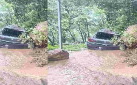 Uttarakhand news : नैनीताल घूमने पहुंचे पर्यटकों पर मंडराया खतरा, बोल्डर की चपेट में आई कार