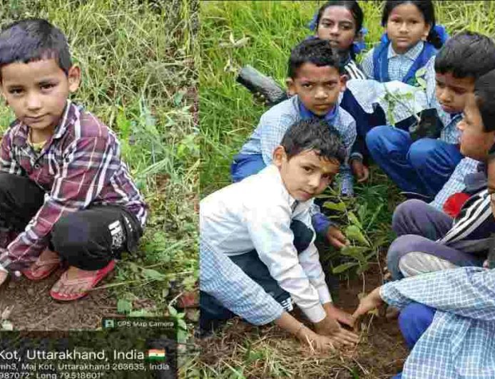 गरुड़ के 7 साल के गोलू पुरी ने पेश की मिसाल, दो साल से पौधे लगाकर दे रहे पर्यावरण संरक्षण का संदेश